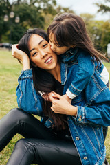 Portrait of mom and daughter asia