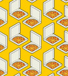 Pizza and box pattern seamless. Fast food background. Vector ornament