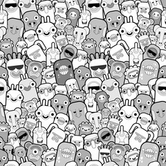 Doodle monster pattern seamless. Cartoon character background. vector texture