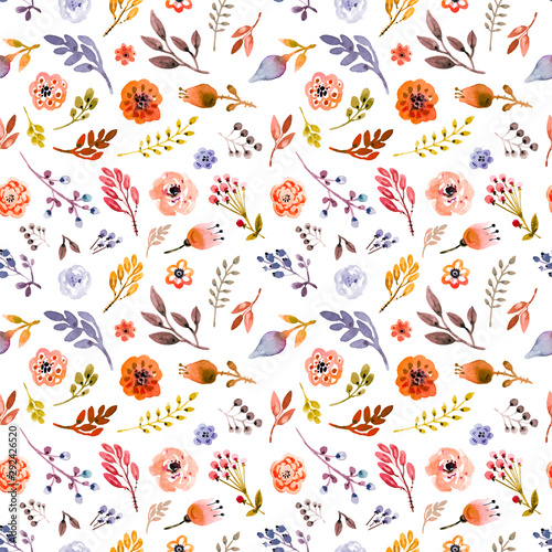 Obraz na plátně Rustic autumn seamless pattern in watercolor style