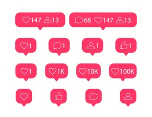Poster - Vector social media icons for web site and apps. Like, follower and comment icon isolated on white background. Line style.