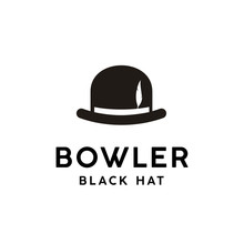 Vintage Black Bowler Hat With Feather Logo Design