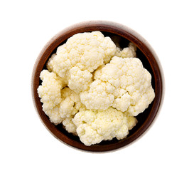 Wall Mural - Cauliflower piece in wood bowl on white background