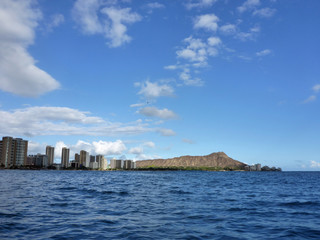 Wall Mural - Diamondhead and Waikiki Hotels from the ocean