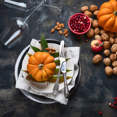 Poster - Autumn table setting with pumpkins