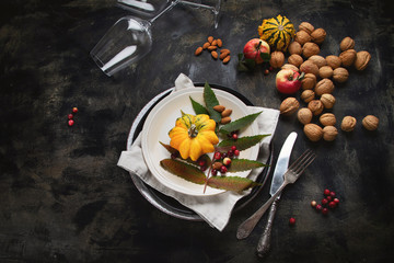 Poster - Autumn table setting with pumpkins