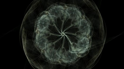 Poster - Sacred Pulse Vj Loop. The experience of looking to some old or future divinity. Bright lines and dots pulsing at a constant rate. A set or ring is moving towards the camera's eye.