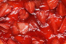 Fragment Of A Strawberry Pie Filling. Strawberry Jam And Pieces Of Berries. Top View