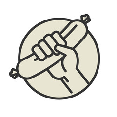 Sausage in hand icon or symbol isolated