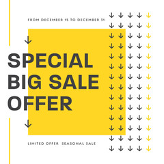 Aufkleber - Vector square white banner design with yellow abstract pattern and black arrows.