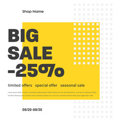 Poster - Square white banner template with abstract yellow pattern and 25% discount.