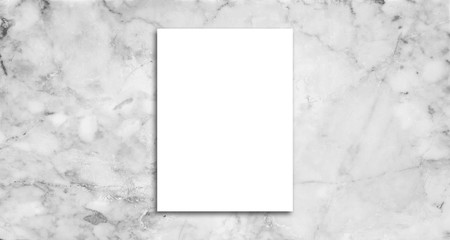 Wall Mural - white poster on marble wall. or blank paper labels on the tile wall.information promoting ideas for 