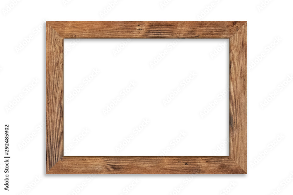 Wood picture frame isolated on white background with clipping path . Image display concept - obrazy, fototapety, plakaty 