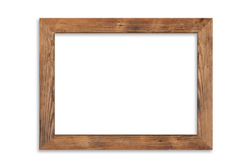 wood picture frame isolated on white background with clipping path . image display concept