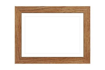 Wall Mural - wood picture frame isolated on white background with clipping path . image display concept