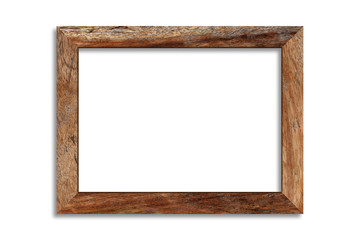 Wall Mural - wood picture frame isolated on white background with clipping path . image display concept