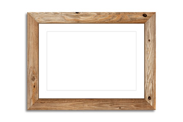 Wall Mural - wood picture frame isolated on white background with clipping path . image display concept