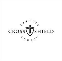 Shield Cross Logo Design Inspirations . Shield Church Logo Vintage Hipster Retro Illustration . christian Symbol