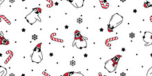 Penguin Seamless Pattern Christmas Vector Santa Claus Hat Candy Cane Scarf Isolated Repeat Wallpaper Tile Background Cartoon Character Illustration Design