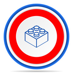 Fototapete - Toy brick round icon, red, blue and white french design illustration for web, internet and mobile applications