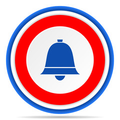 Poster - Bell, ring, alarm round icon, red, blue and white french design illustration for web, internet and mobile applications