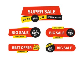 Poster - Set of sale tags. Vector special offer and discount labels. Colorful sale stickers for ad and promotion.