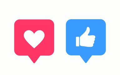 like or thumb up and heart vector modern icons. design elements for social network, marketing, smm, 