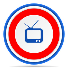 Poster - Tv round icon, red, blue and white french design illustration for web, internet and mobile applications