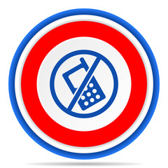 Poster - No phone round icon, red, blue and white french design illustration for web, internet and mobile applications