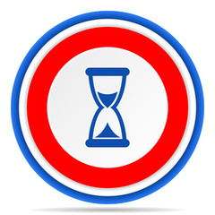 Poster - Time round icon, red, blue and white french design illustration for web, internet and mobile applications