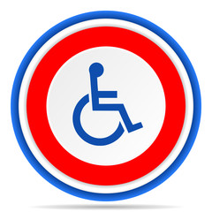 Poster - Wheelchair round icon, red, blue and white french design illustration for web, internet and mobile applications