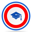 Education round icon, red, blue and white french design illustration for web, internet and mobile applications