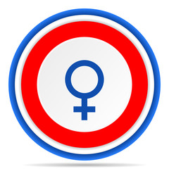 Poster - Female round icon, red, blue and white french design illustration for web, internet and mobile applications