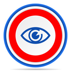 Poster - Eye round icon, red, blue and white french design illustration for web, internet and mobile applications