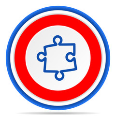 Poster - Puzzle round icon, red, blue and white french design illustration for web, internet and mobile applications