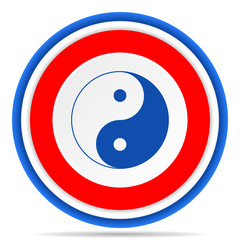 Wall Mural - Ying yang round icon, red, blue and white french design illustration for web, internet and mobile applications