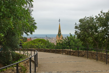 Barcelona, Spain - 14.08.2019: Park Guell and the Gaudi Museum in the park