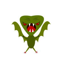 Green Monster With Wings Sharp Fangs And Claws