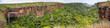 Panorama from top of cliffs in an opening valley in the late afternoon light, Chapada dos Guimarães, Mato Grosso, Brazil, South America