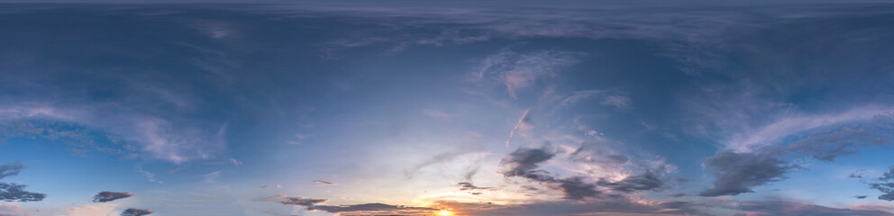 Wall Mural - seamless cloudy blue sky hdri panorama 360 degrees angle view with zenith and beautiful clouds for u
