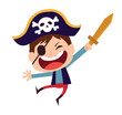 Cute little pirate kid vector cartoon character. Kid in halloween costume.