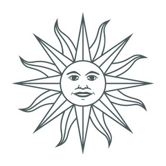 Wall Mural - The Inca sun God. Inti sun of may. Uruguayan flag. Isolated on white background. Vector illustration