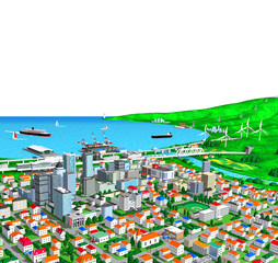 Wall Mural - Seaside town and white background by 3d rendering