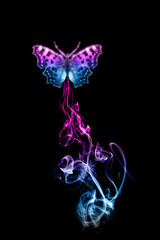 Poster - blue smoke isolated on a black background. template for design
