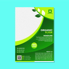 Eco Organic Flyer template with space of shilhuette of leaf for place your image