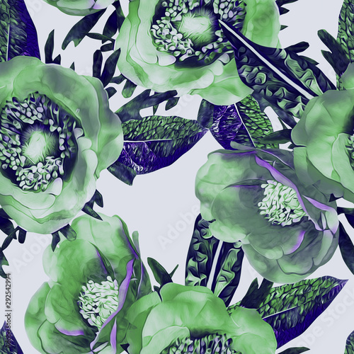 Anemone flower seamless pattern.