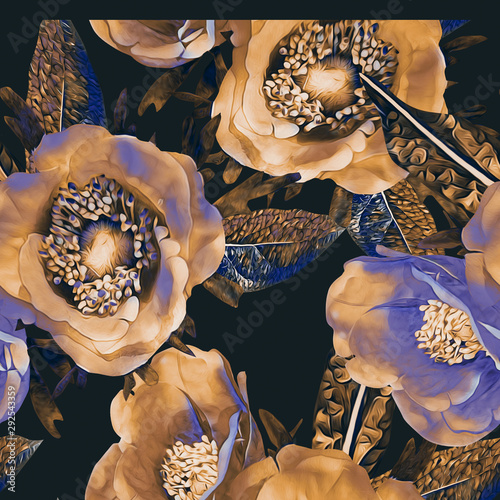 Anemone flower seamless pattern.