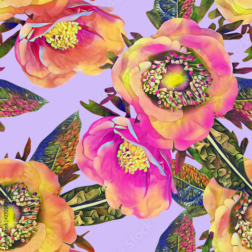 Anemone flower seamless pattern.