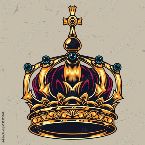 Vintage colorful ornate royal crown concept