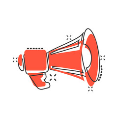 Megaphone speaker icon in comic style. Bullhorn vector cartoon illustration on white isolated background. Scream announcement business concept splash effect.